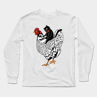 Tuxedo Cat on a Chicken Long Sleeve T-Shirt